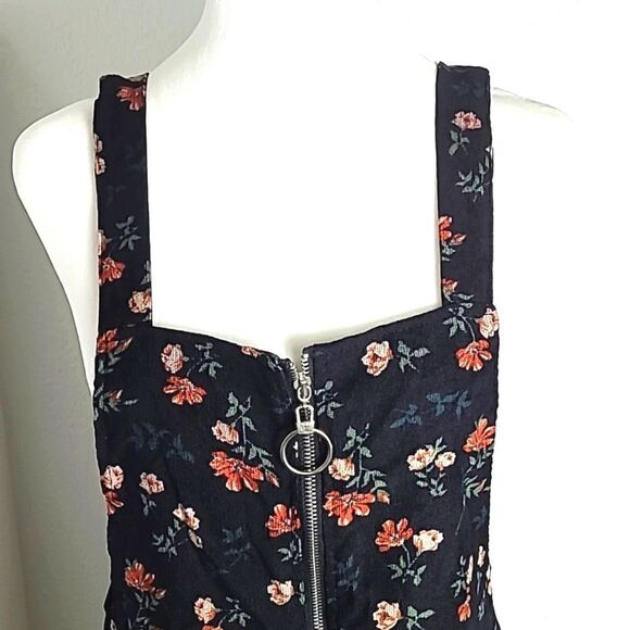Shein Pinafore Dress, Black with Orange Floral, Zipper down front,Size XL, NWOT - Picture 3 of 10